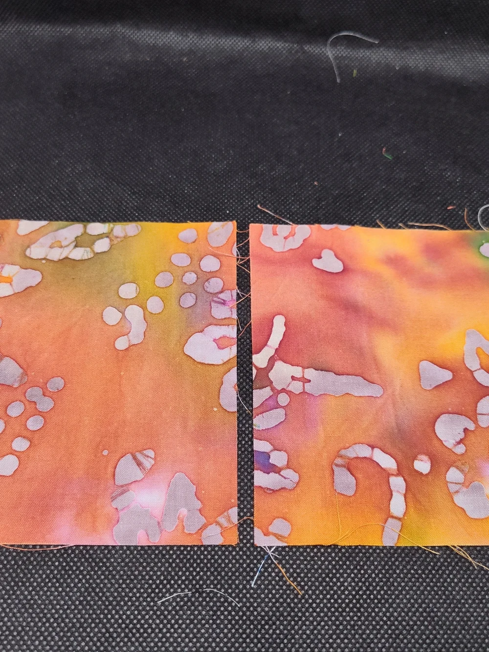 2 4.50 Inch Orange & Pink Batik Fabric Squares for Crafting